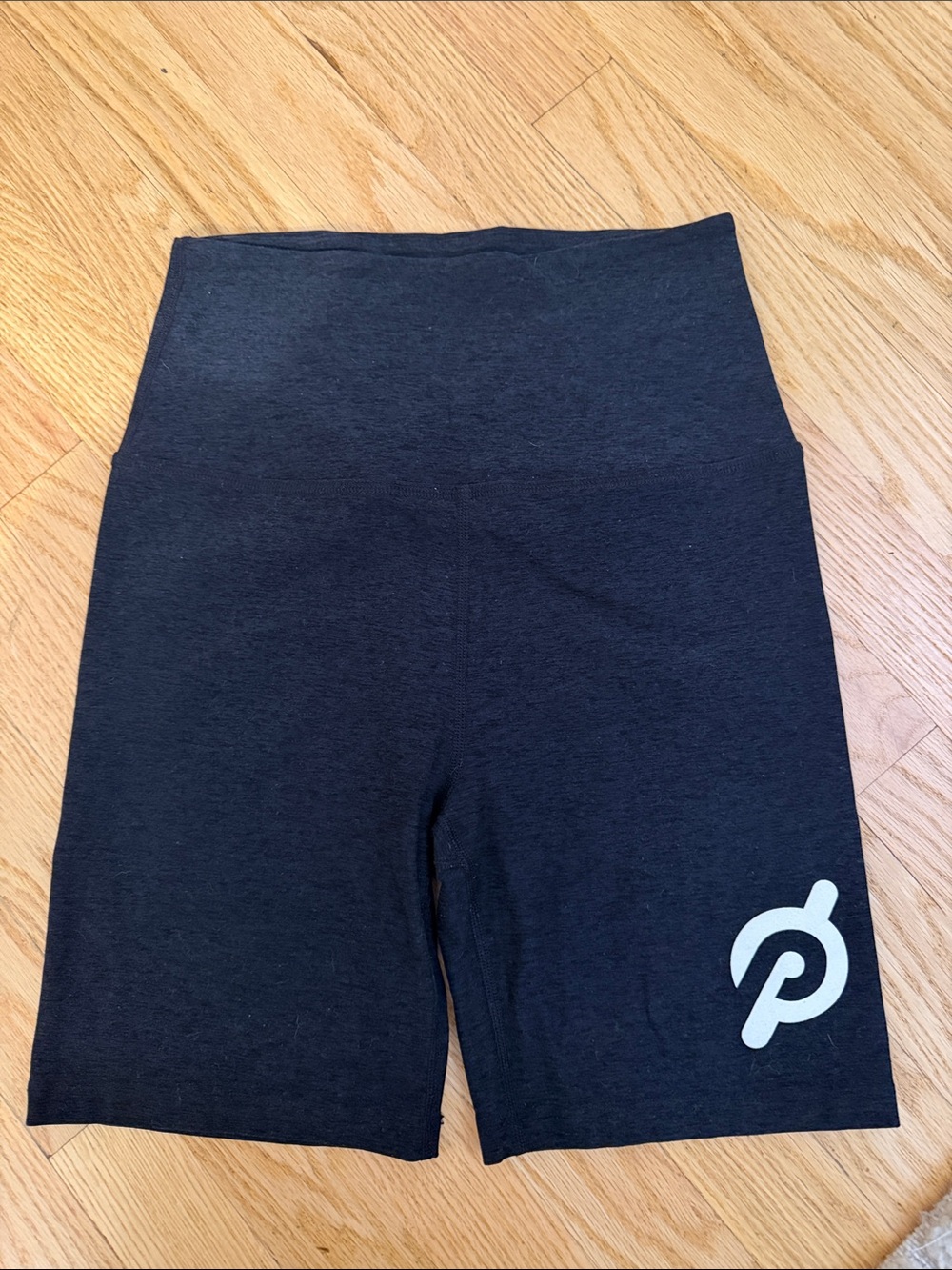 Peloton x Beyond Yoga Charcoal Black High-Rise Bike Shorts with White Logo